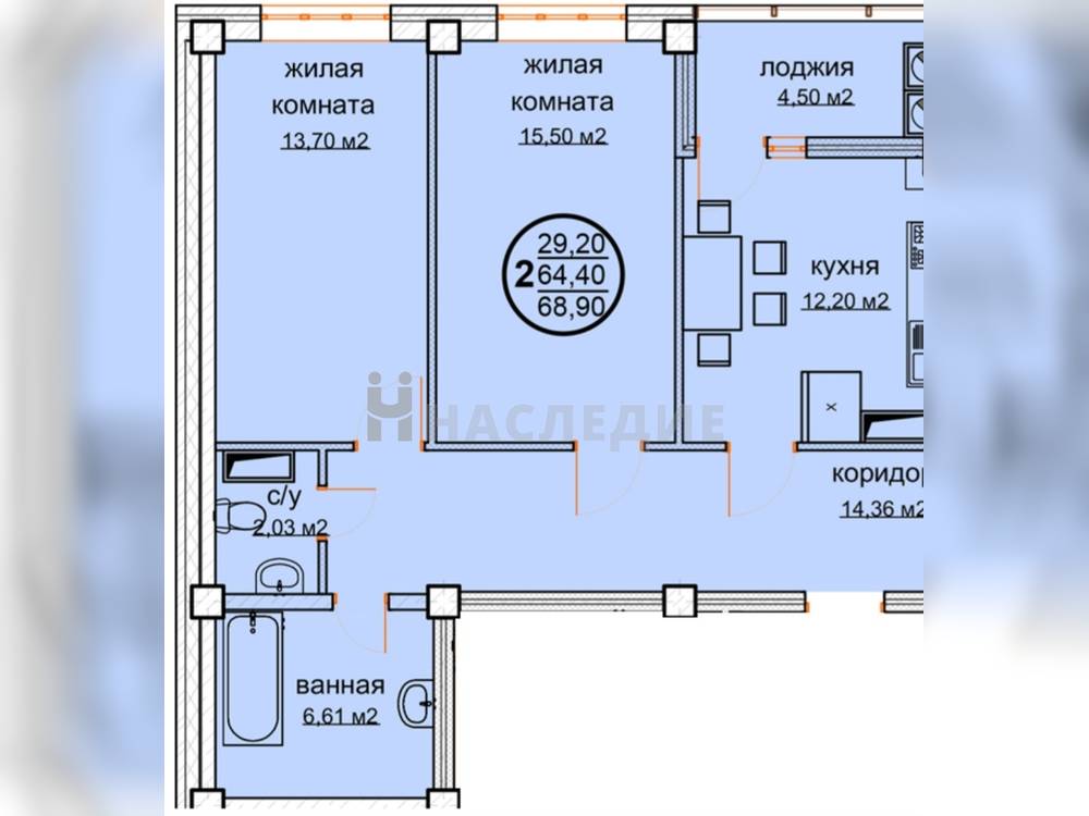 2-комнатная квартира, 68.9 м2 2/12 этаж, ул. Буачидзе - фото 6