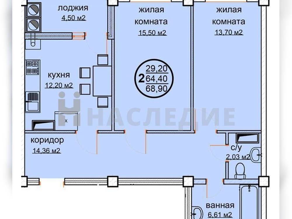 2-комнатная квартира, 68.9 м2 6/12 этаж, ул. Буачидзе - фото 6